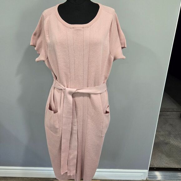 🐢 Torrid Mauve Pink Sweater Knit Self Tie Shift Dress Size 3 - Picture 8 of 17
